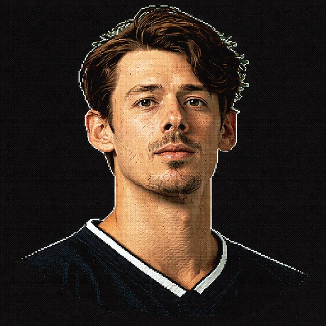 Terminal-style voxel portrait of Alex De Minaur