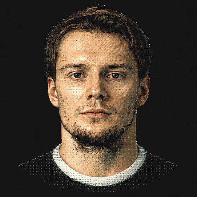 Terminal-style voxel portrait of Alexander Bublik