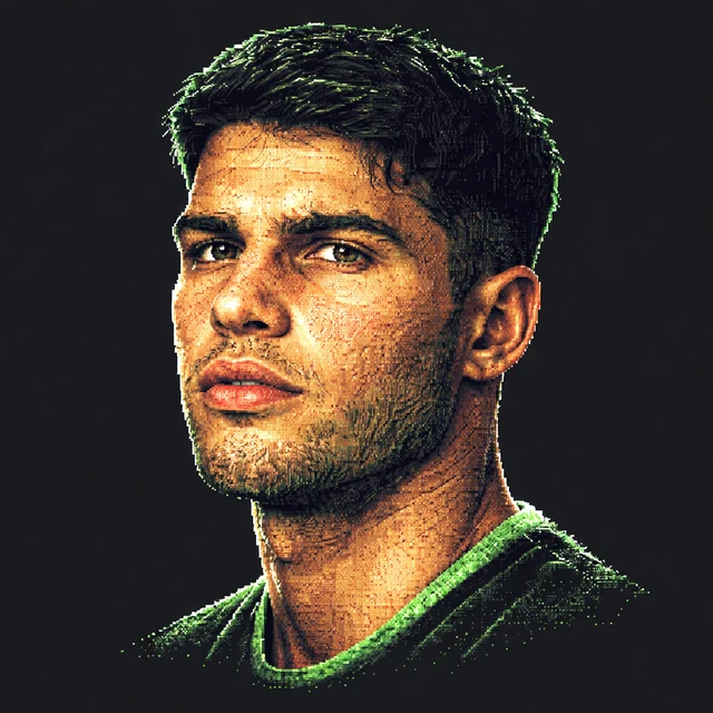 Terminal-style voxel portrait of Carlos Alcaraz
