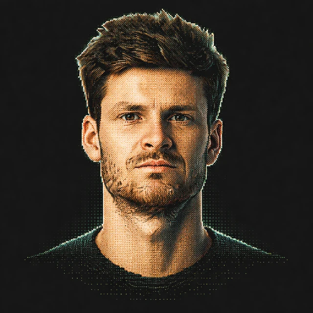 Terminal-style voxel portrait of Hubert Hurkacz