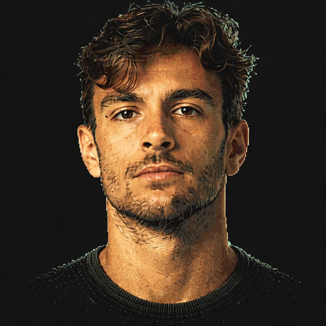 Terminal-style voxel portrait of Lorenzo Musetti