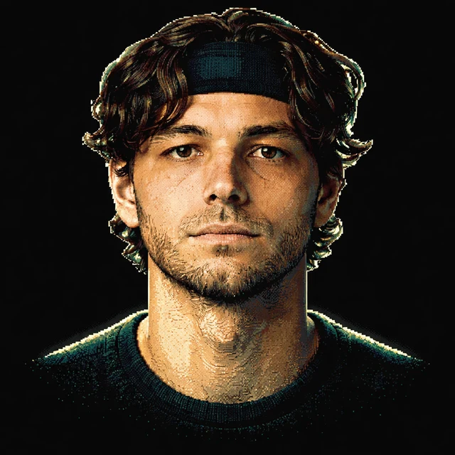 Terminal-style voxel portrait of Taylor Fritz