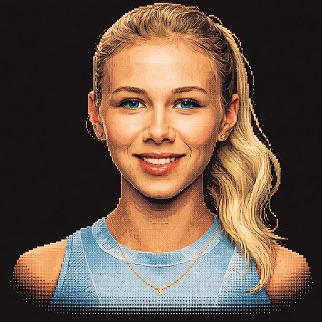 Terminal-style voxel portrait of Amanda Anisimova