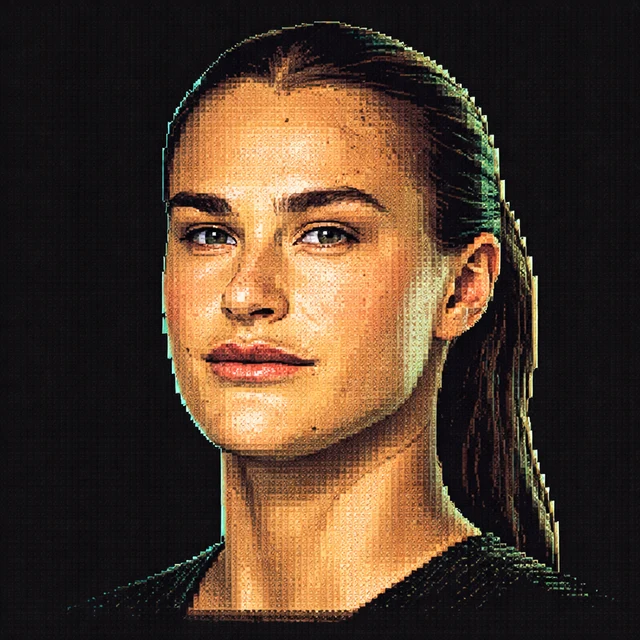 Terminal-style voxel portrait of Aryna Sabalenka