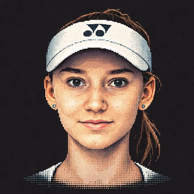 Terminal-style voxel portrait of Elena Rybakina
