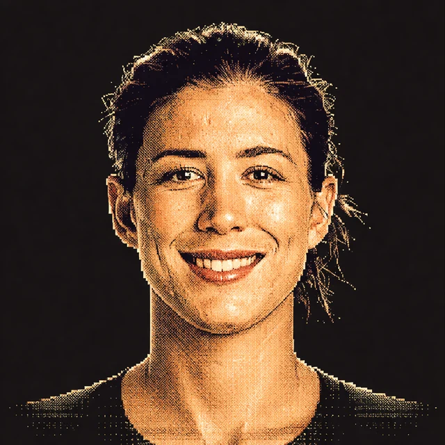 Terminal-style voxel portrait of Garbine Muguruza