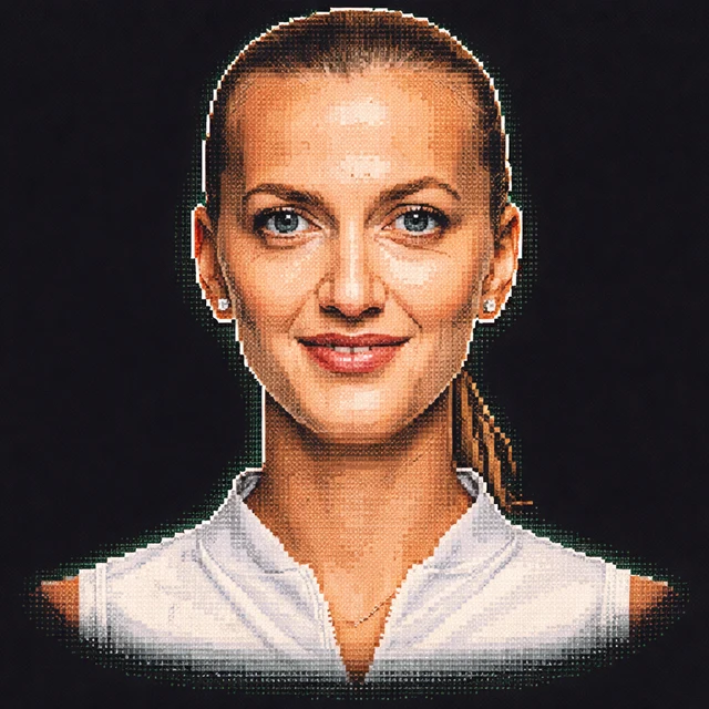 Terminal-style voxel portrait of Petra Kvitova